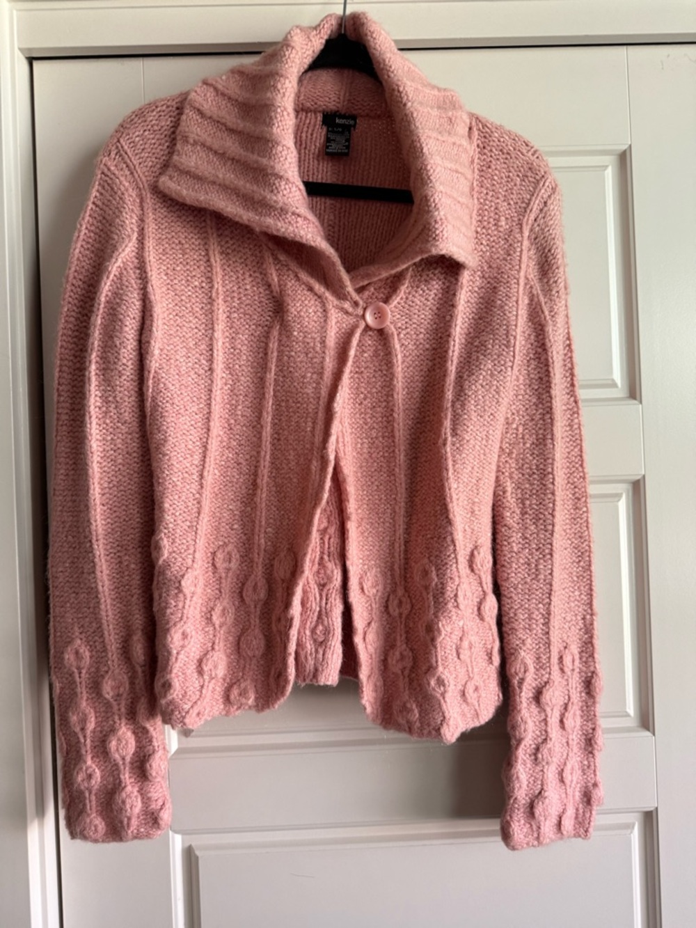 kenzie Pink Cable-Trim Shawl-Collar Cardigan